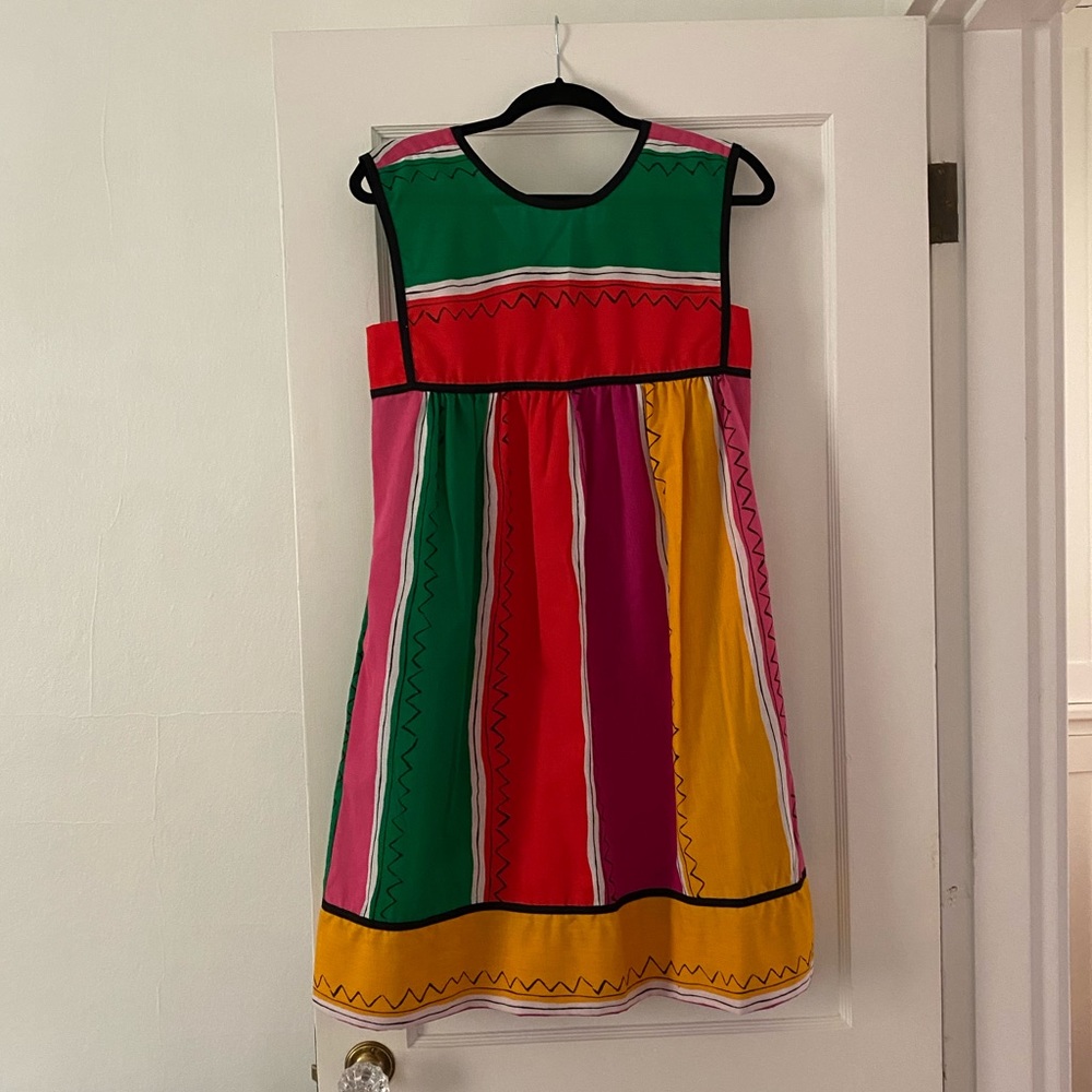 Vintage tiered cotton striped graphic dress